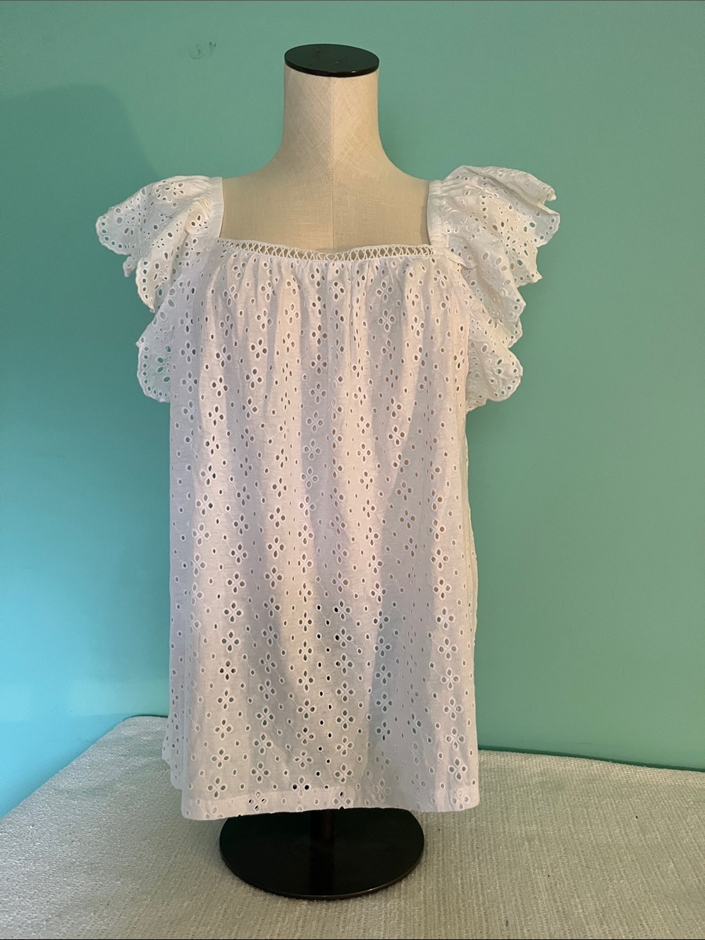 White Eyelet Ruffle Sleeve Women's Top